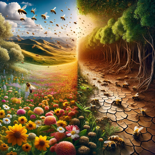 Illustrating the stark contrast between the effects of climate change on honey bee populations and their environments.