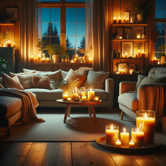 The warm, golden light from the candles creates a serene and inviting ambiance, perfect for relaxation and well-being.