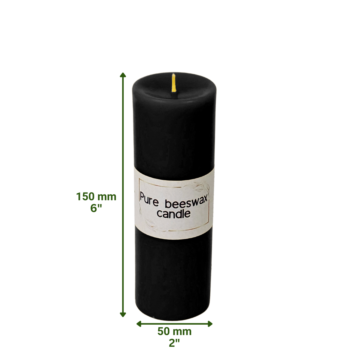 Close-up of a pure black beeswax pillar candle's flame, highlighting its serene, clean burn on a cozy evening setting.