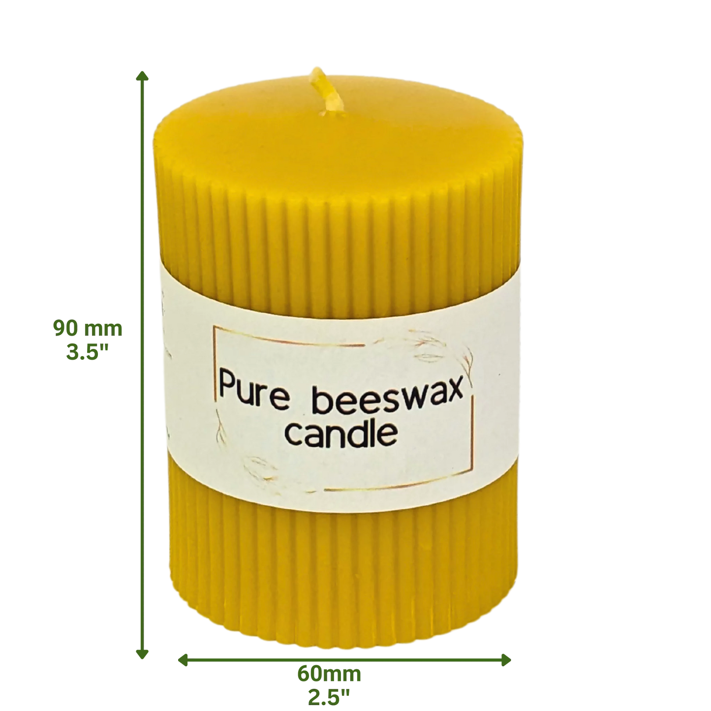 Natural golden beeswax candle with unique fluted design, perfect for a cozy and sustainable ambiance.