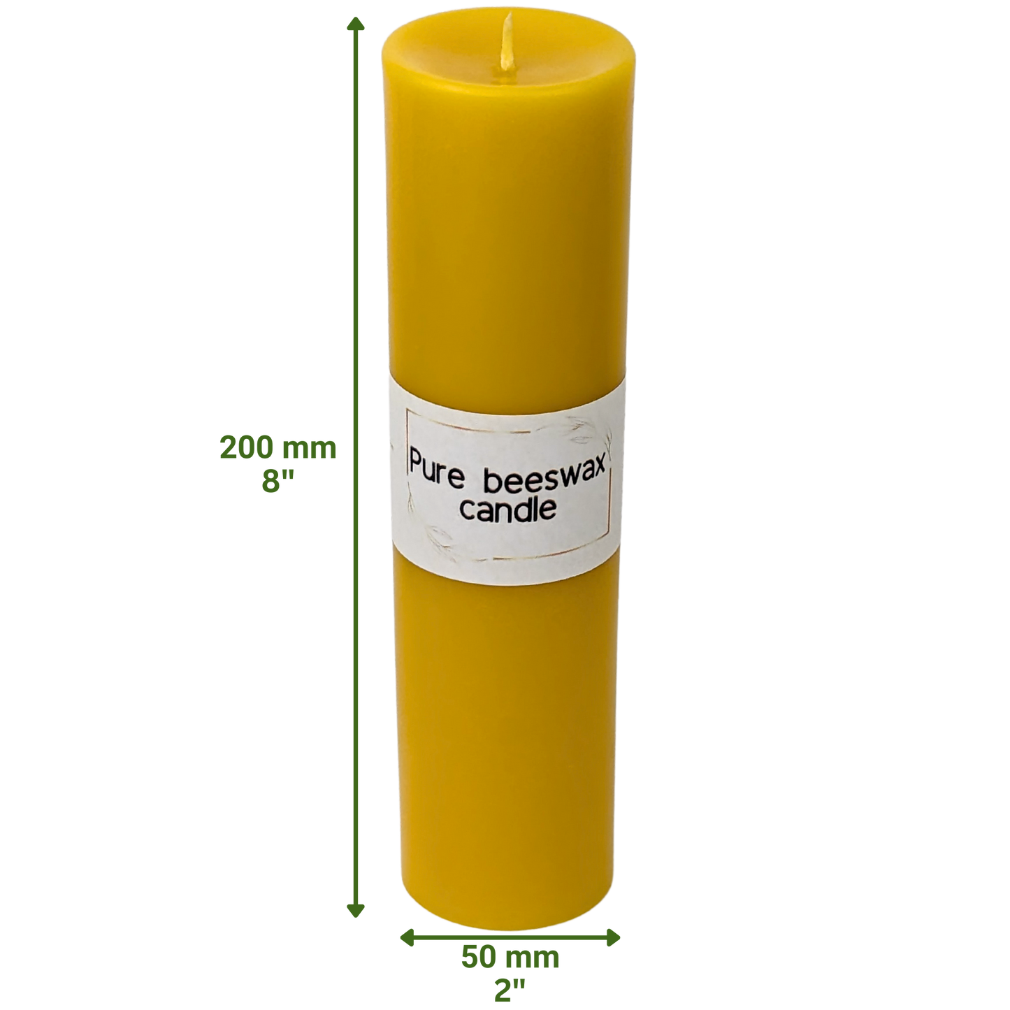 Artisanal beeswax pillar candle made from British beeswax, illuminating a cozy room.