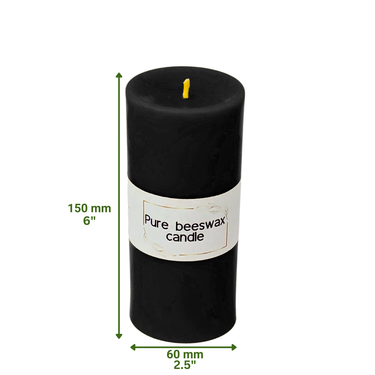 Elegant pure black beeswax pillar candle, unlit, showcasing its natural, organic texture and deep black hue against a soft, neutral backdrop