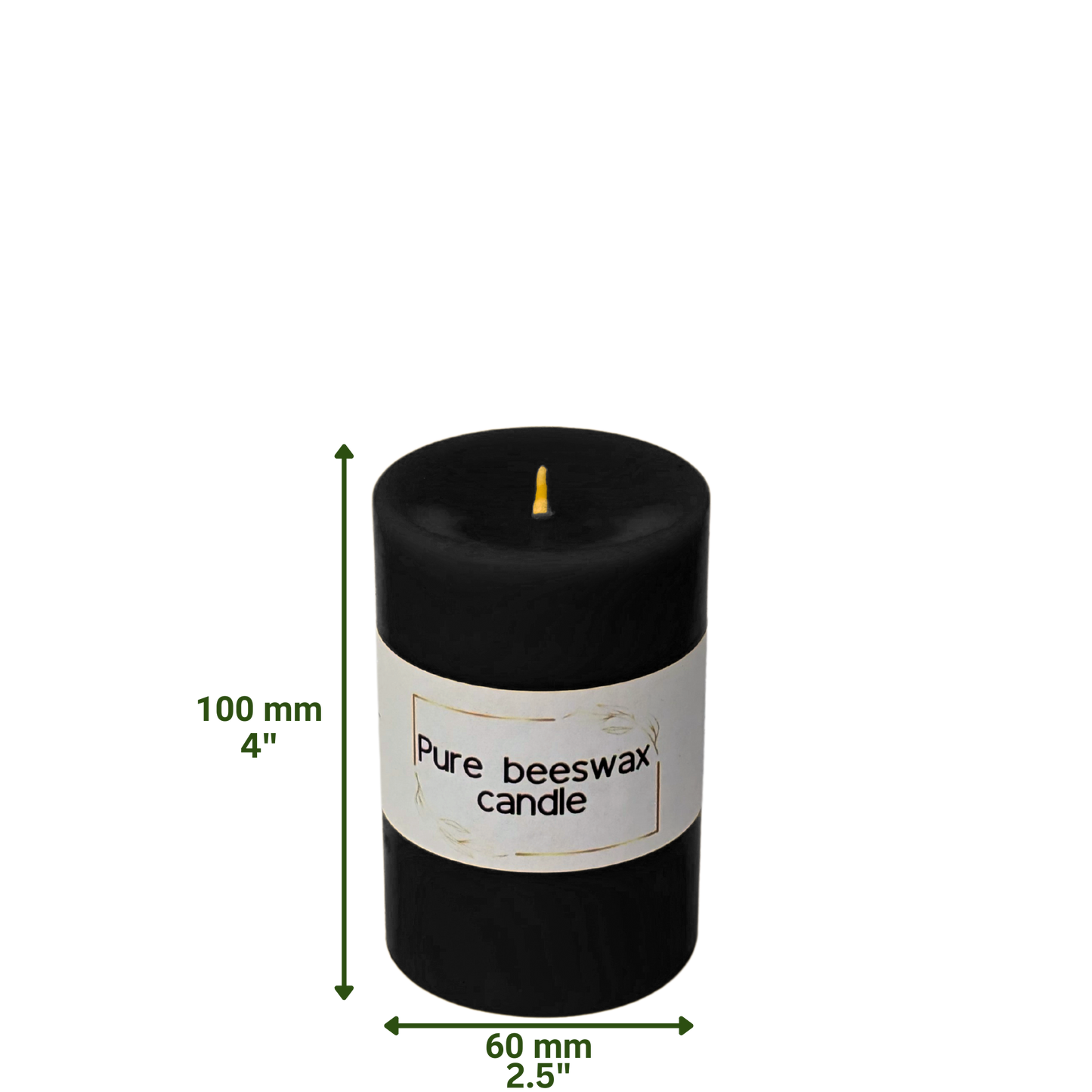 Pure black beeswax candle with a deep, rich color and textured surface, providing a striking contrast on a brightly colored tablecloth
