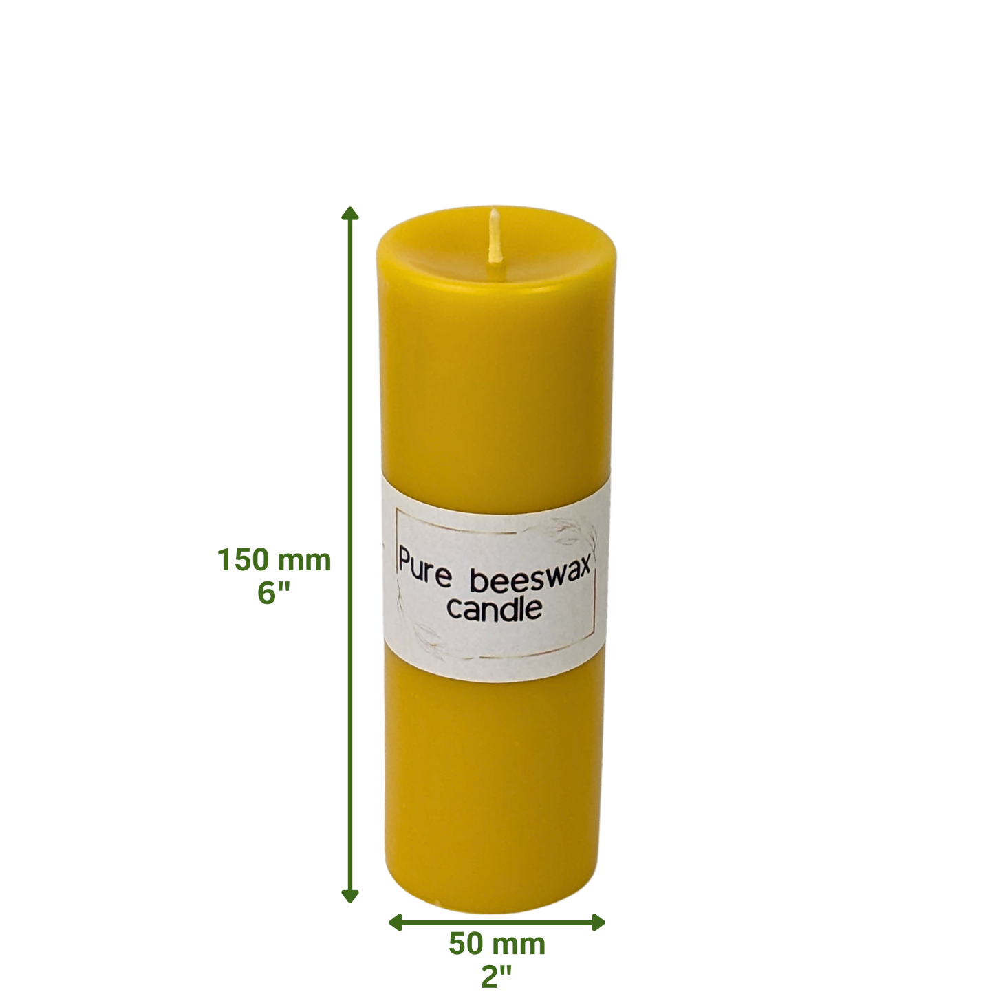 Zero-waste, plastic-free packaging of a beeswax pillar candle, emphasizing sustainability