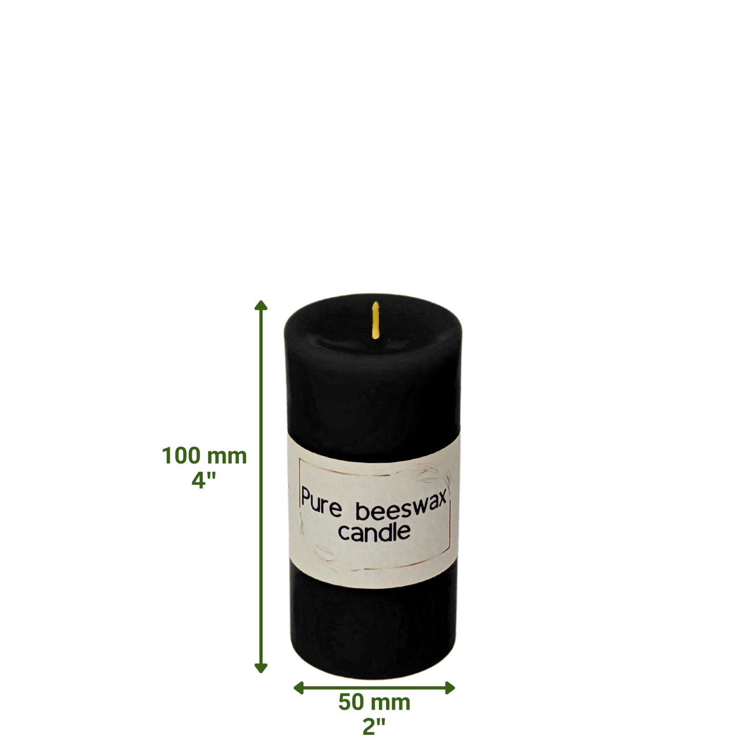 Handcrafted pure black beeswax candle with a smooth, matte finish, positioned against a minimalist white background.