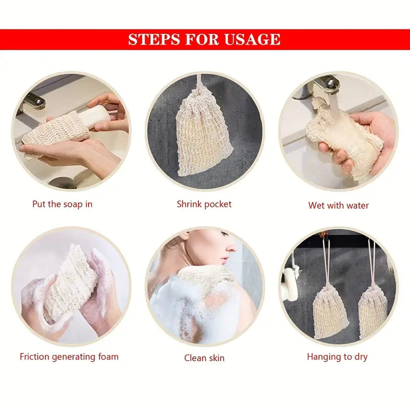 Reusable soap pouch for exfoliating and extending bar soap life in shower or bath

