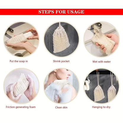 Reusable soap pouch for exfoliating and extending bar soap life in shower or bath

