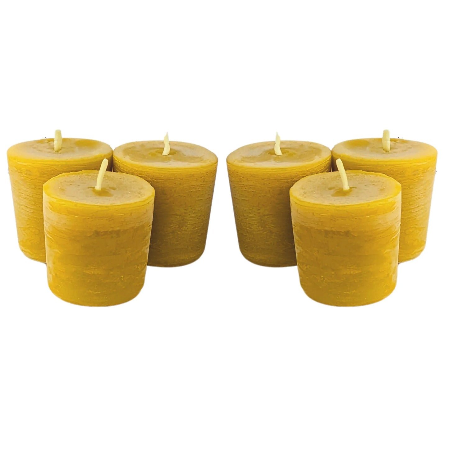 Pure beeswax votive candles emitting a bright, even flame, handcrafted for long-lasting burn, perfect for ambient lighting