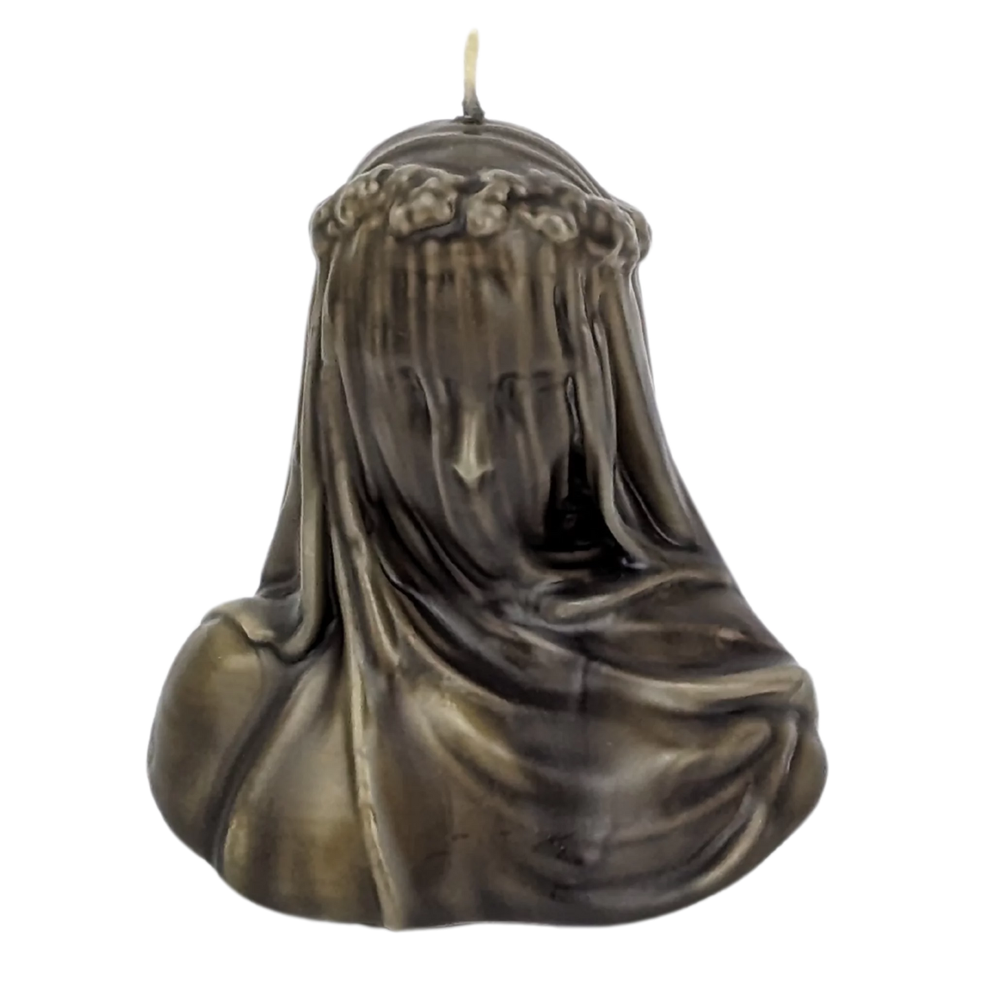 Sculptural Veiled Lady candle made from pure beeswax, a spooky yet sophisticated touch for Halloween and all-year elegance.