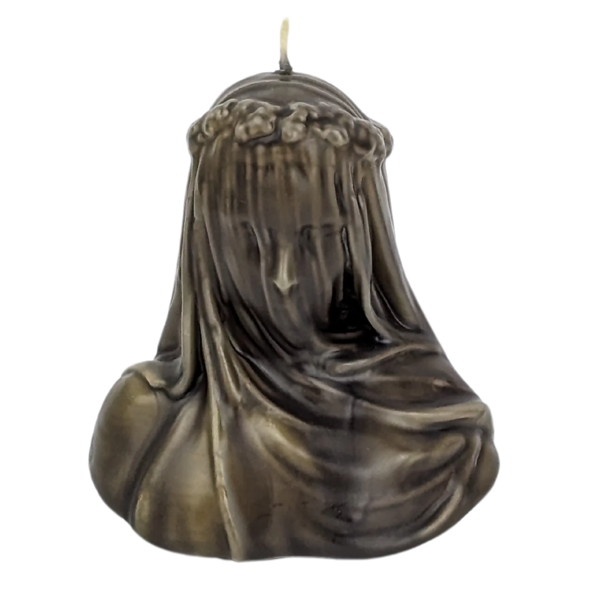 Sculptural Veiled Lady candle made from pure beeswax, a spooky yet sophisticated touch for Halloween and all-year elegance.