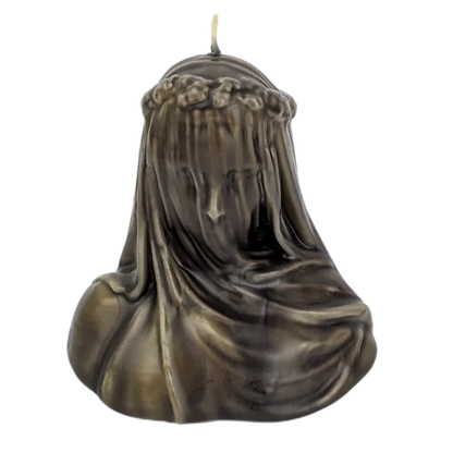 Sculptural Veiled Lady candle made from pure beeswax, a spooky yet sophisticated touch for Halloween and all-year elegance.