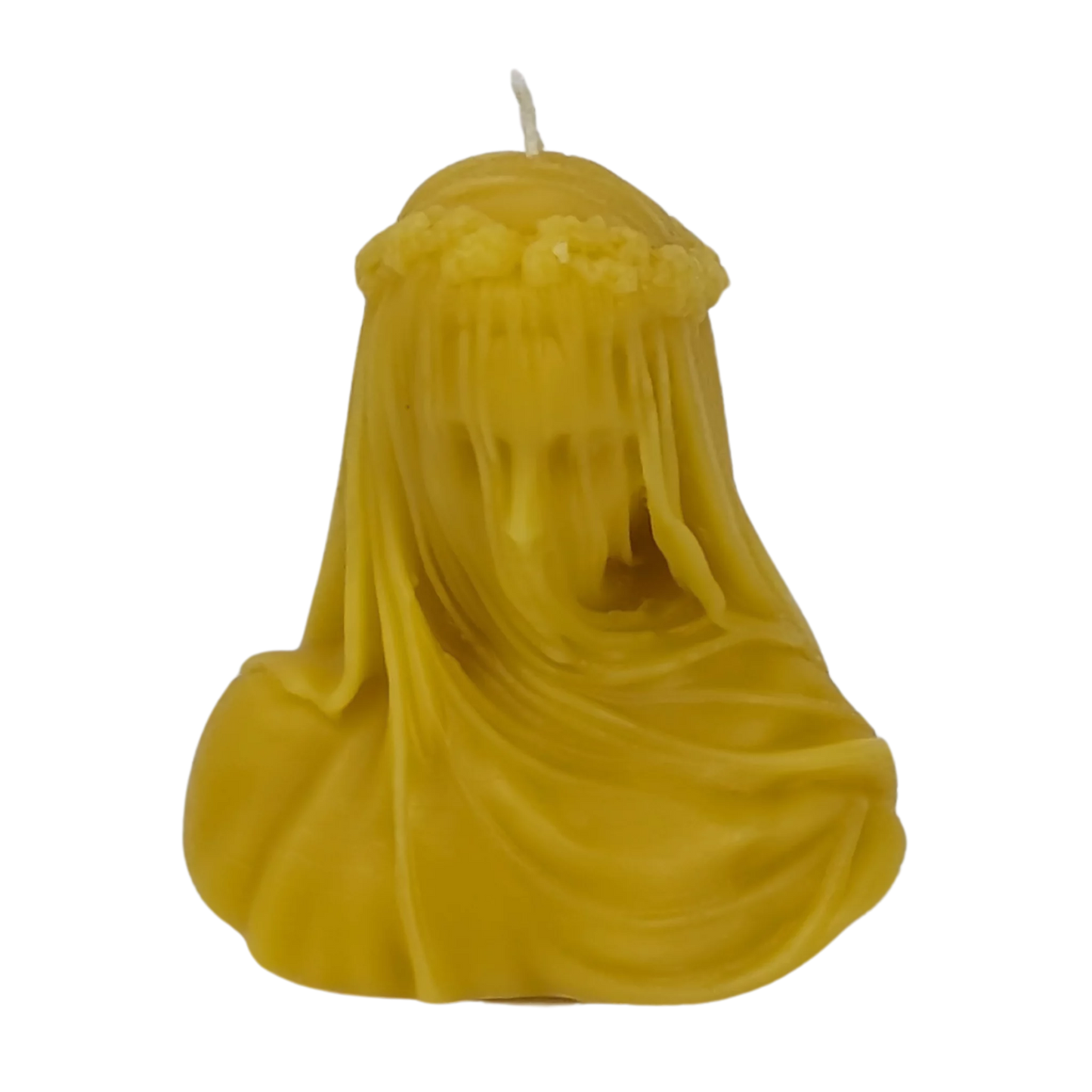 Art-inspired beeswax candle shaped as a veiled lady, adding a touch of mystery and history to your home decor.