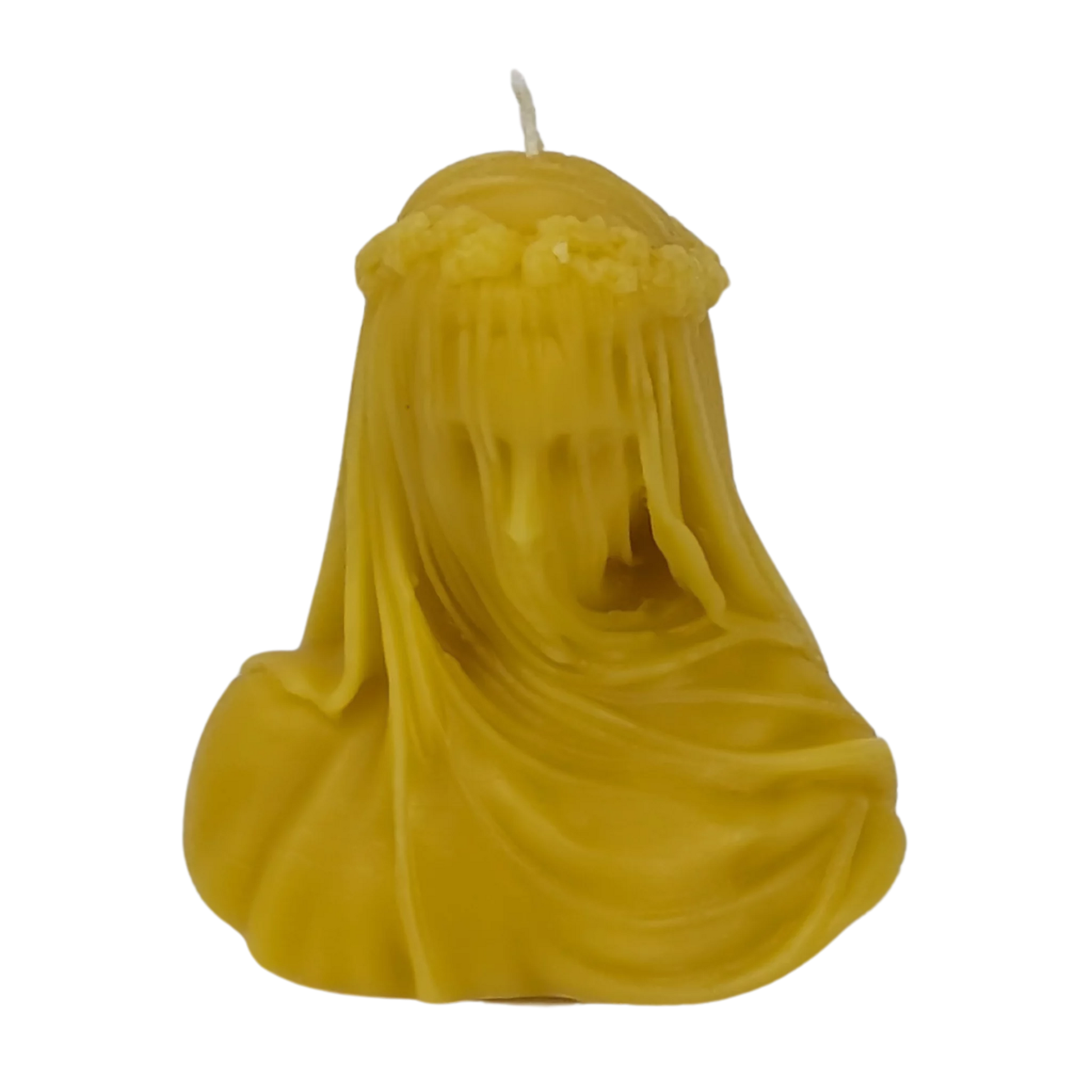 Art-inspired beeswax candle shaped as a veiled lady, adding a touch of mystery and history to your home decor.