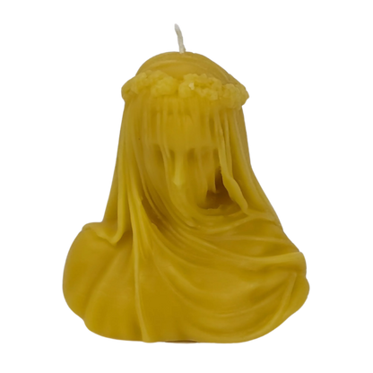 Art-inspired beeswax candle shaped as a veiled lady, adding a touch of mystery and history to your home decor.