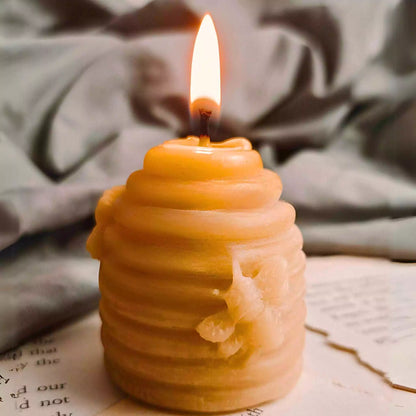 Natural and pure beehive beeswax candle, eco-friendly and safe for home use, hand-poured in the UK