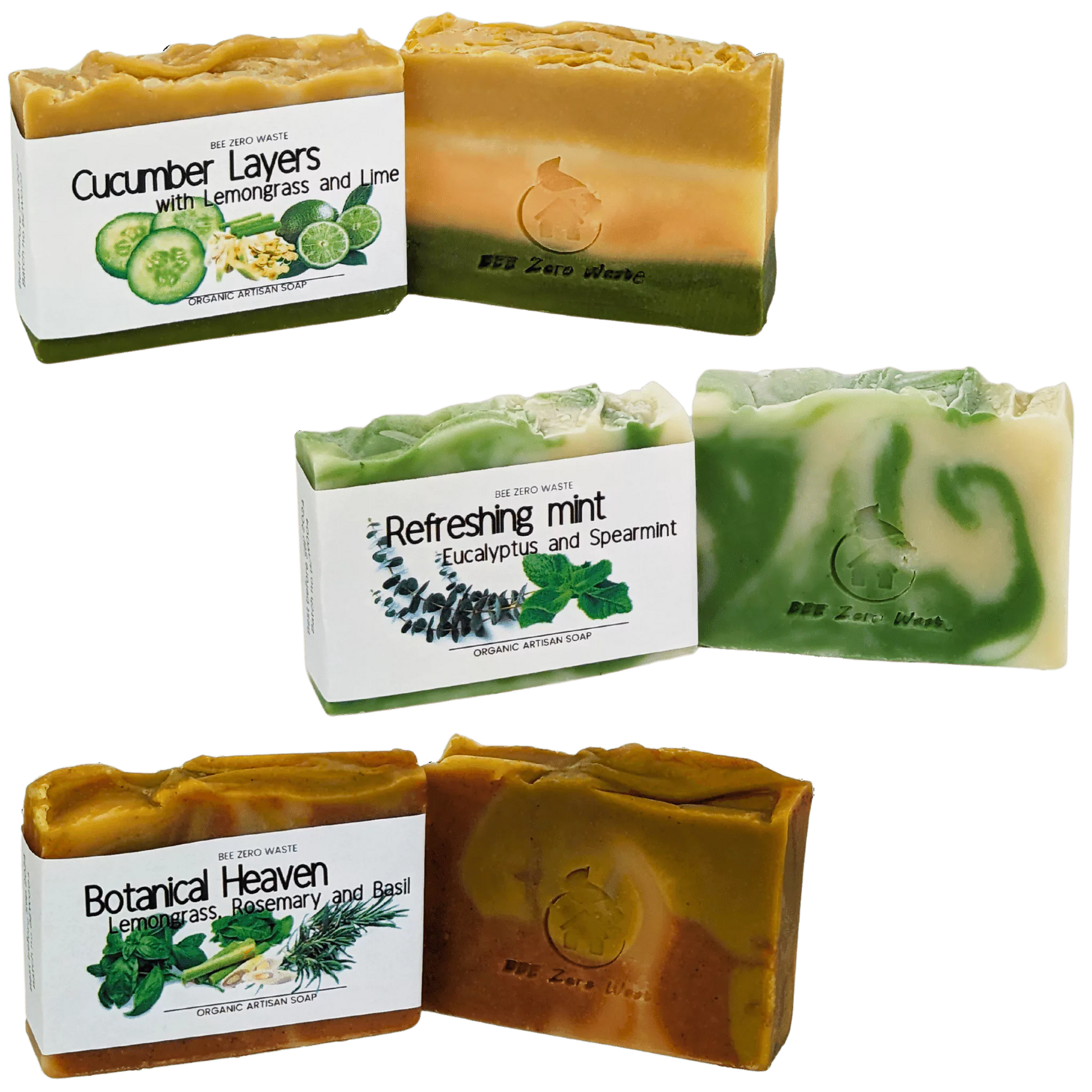 Handcrafted Eco Soap Trio: Luxurious Floral, Refreshing Herbal, and Zesty Citrus Scents.