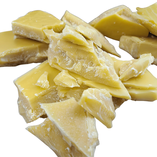 100% pure natural yellow beeswax blocks from British beekeepers, ready for eco-friendly crafts, candle making, beeswax wraps, and natural polishing, showcased on a sustainable wooden surface