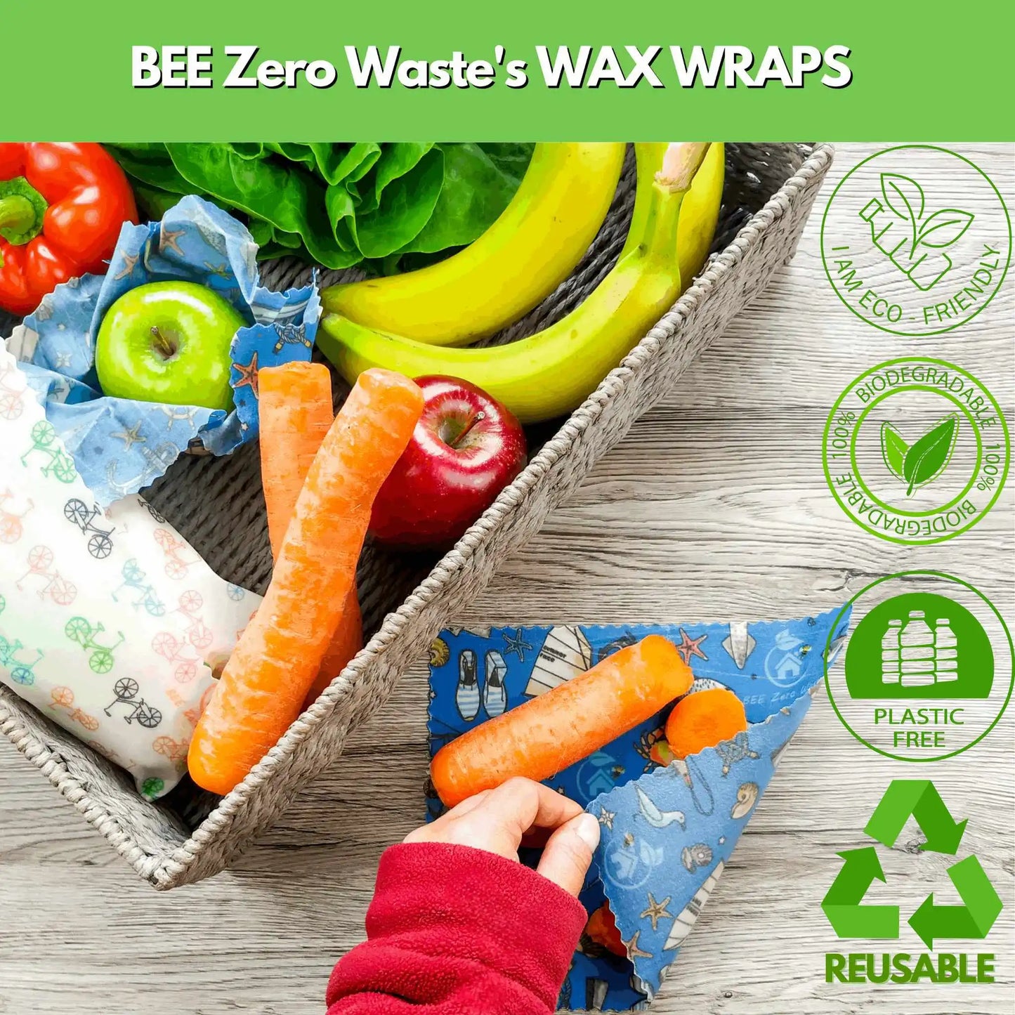 Set of reusable beeswax food wraps showcasing organic and eco-friendly food storage solutions
