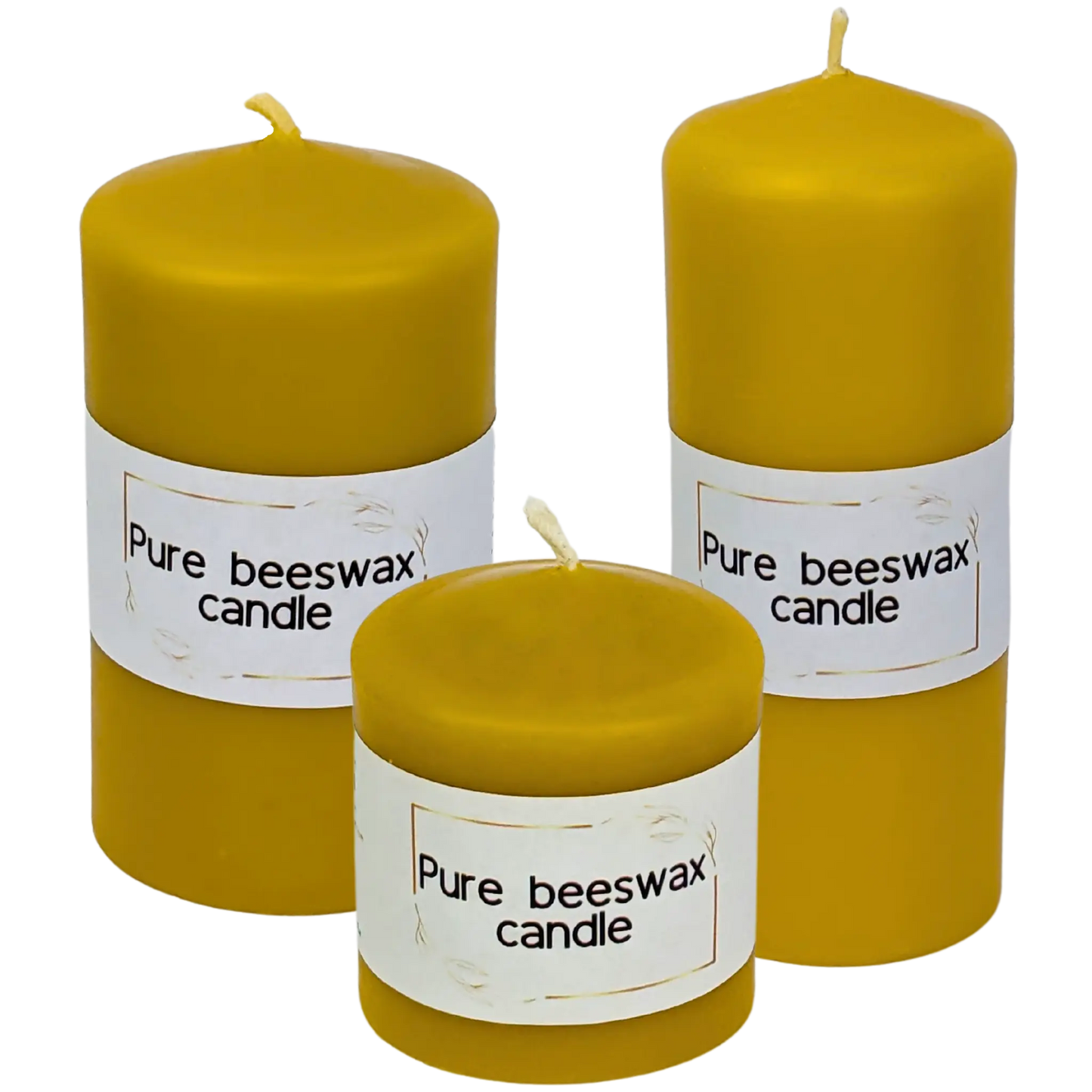 Set of Three Beeswax Church Candles in Various Sizes Offering Extended Burn Times