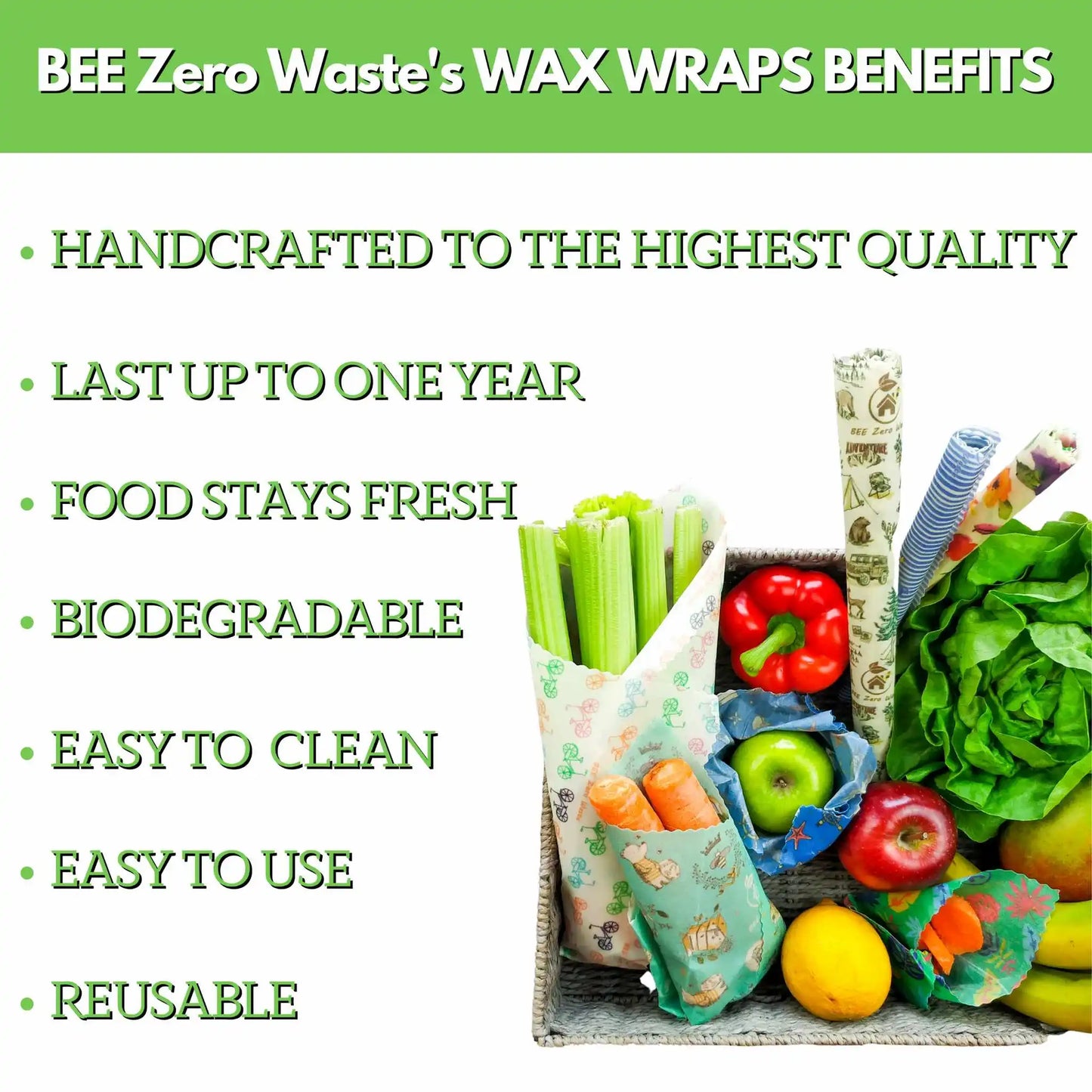 Handmade in the UK, a multipack of eco-friendly beeswax wraps for a plastic-free lifestyle.