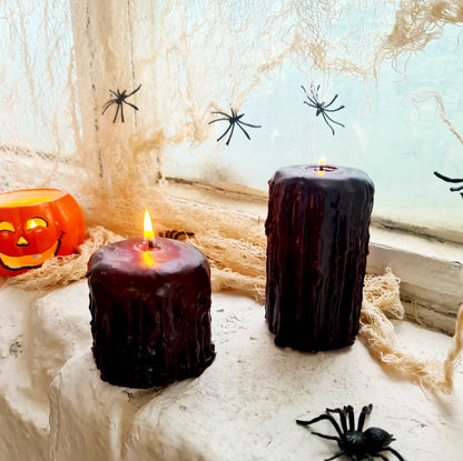 Black Beeswax Hand Dripped Pillar Candles, 100% pure beeswax candle, unique, unusual candles, spell, halloween, hand dripped, black decor
