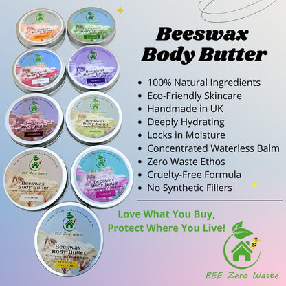 Eco-friendly gift for her, sustainable beeswax body cream in recyclable packaging, Bee Zero Waste brand.
