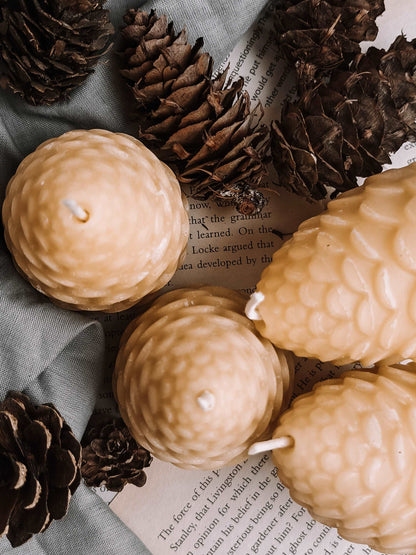 Beeswax candle, pine cone shape, 100% pure beeswax candles, natural wax, plastic free, votive, candles, tapers, pillar