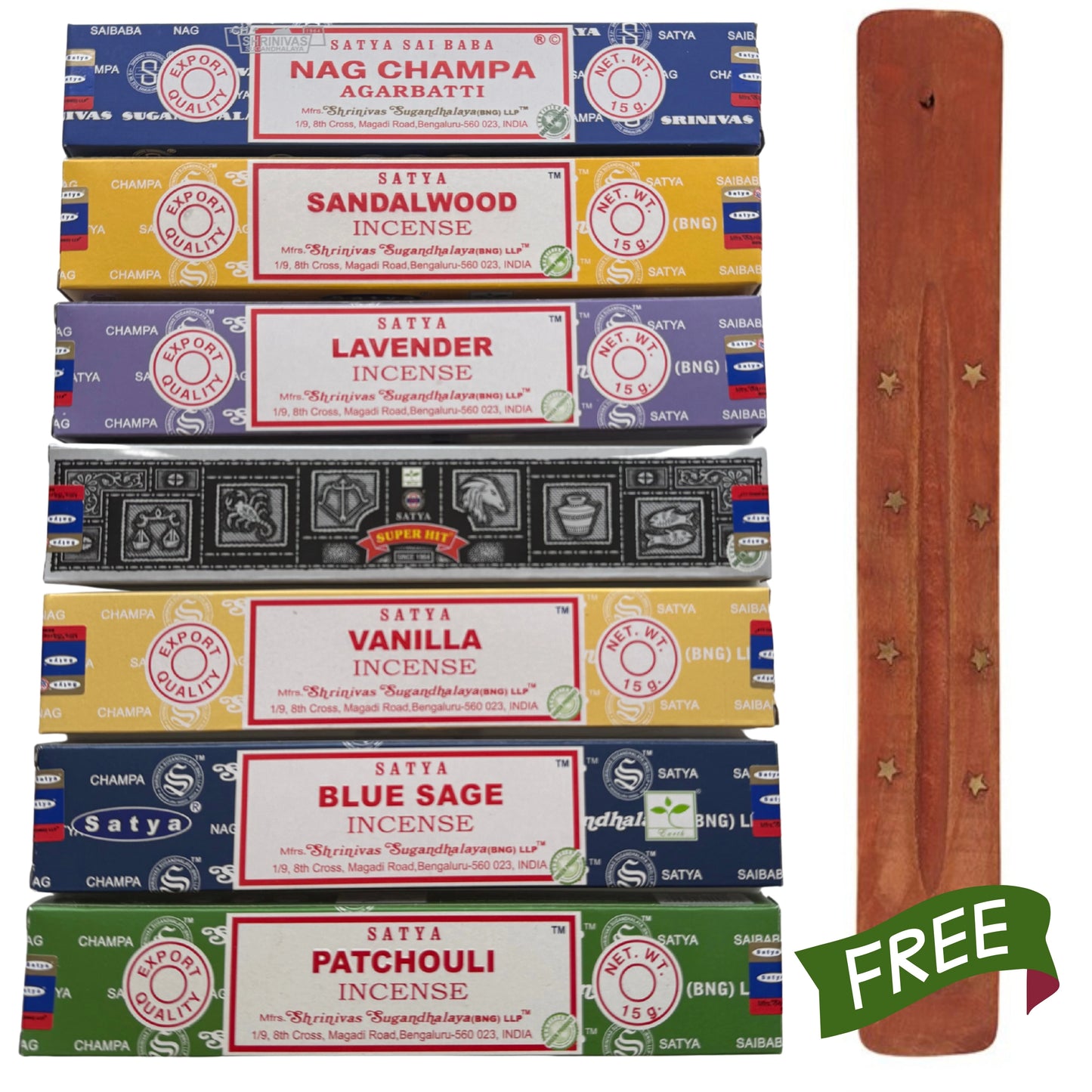 The Spiritual incense gift set featuring seven hand-rolled natural masala stick fragrances including Nag Champa, Blue Sage, and Frankincense for meditation and mindfulness rituals.