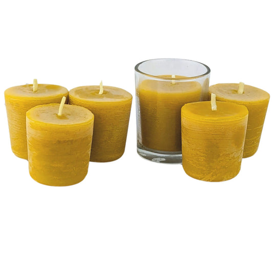 Sustainably sourced beeswax votives, crafted for a serene burn, ideal for creating a tranquil and inviting space