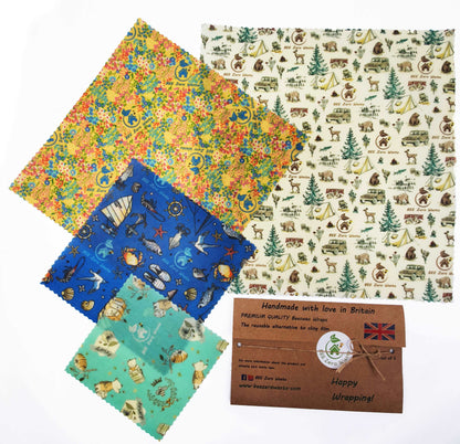 Beeswax food wraps, various sets, Random Colours wax wrappers, UK HANDMADE