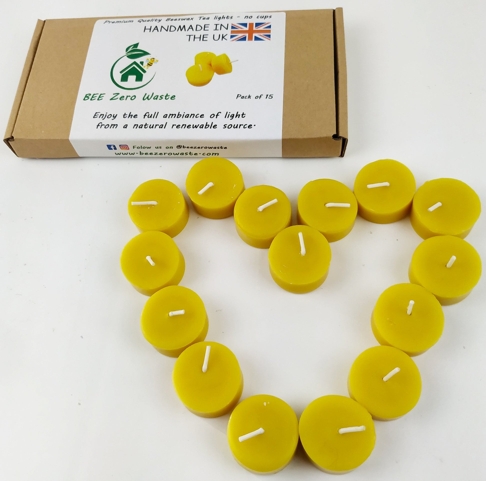 Beeswax tealights, Hand poured in the UK, natural tea candles, 100% beeswax-various packs & refills - BEE Zero Waste