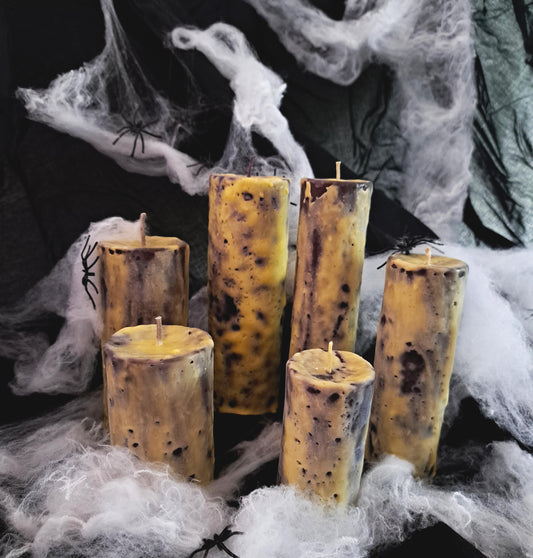 Halloween Pillar Candles | Pure Beeswax | Witchy Decor Candle | Spooky Slime Candles | Bees Wax